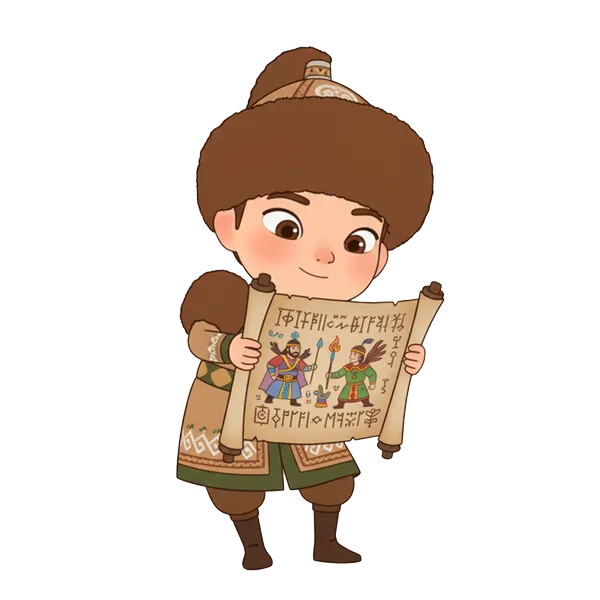 Маскот-мальчик восхищается работами