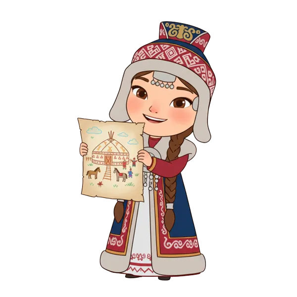 Маскот-девочка восхищается работами